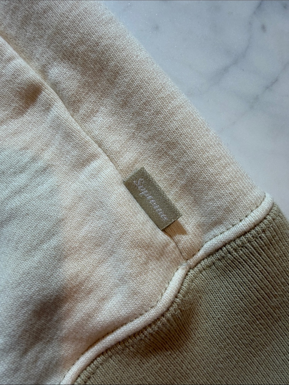 Supreme Pale Blue & Beige Colorblock Zip Hoodie with Embossed Logos - Picture 3 of 9